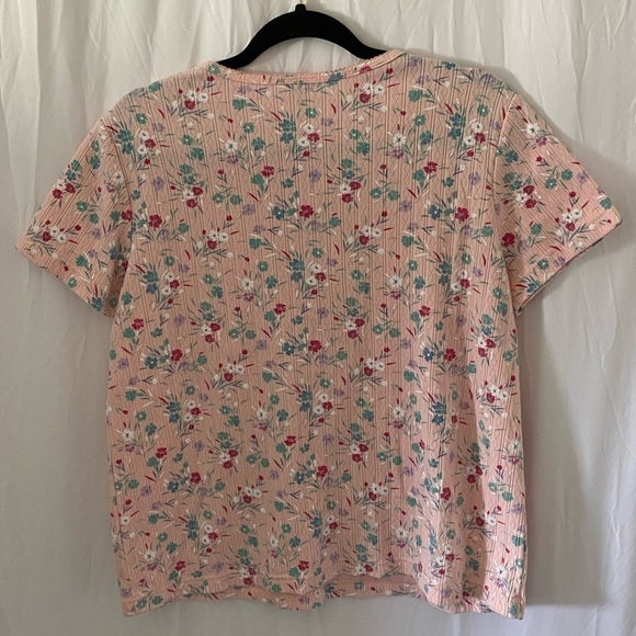Blair Women’s Pink Blue White Floral Textured Stretchy Buttoned Blouse Size M - Picture 4 of 6